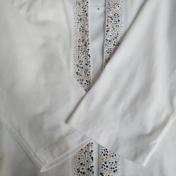 Quacker Factory Twin Set Size L White Beaded Long Sleeve Cardigan Shell - Picture 11 of 15